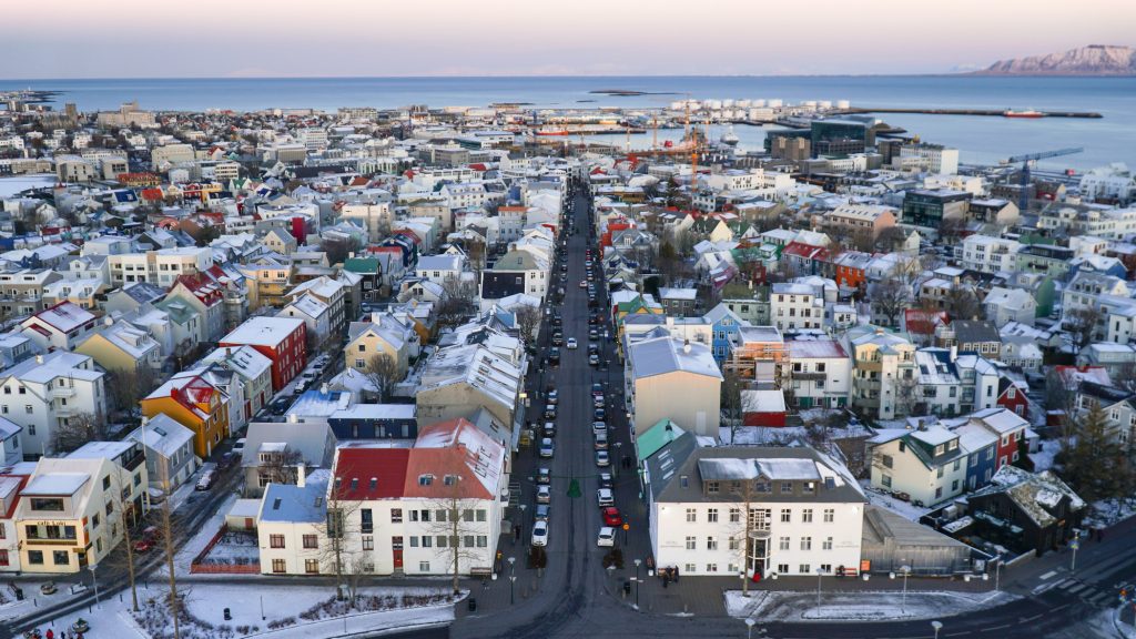 Reykjavik, the colorful capital of Iceland, is located by the sea