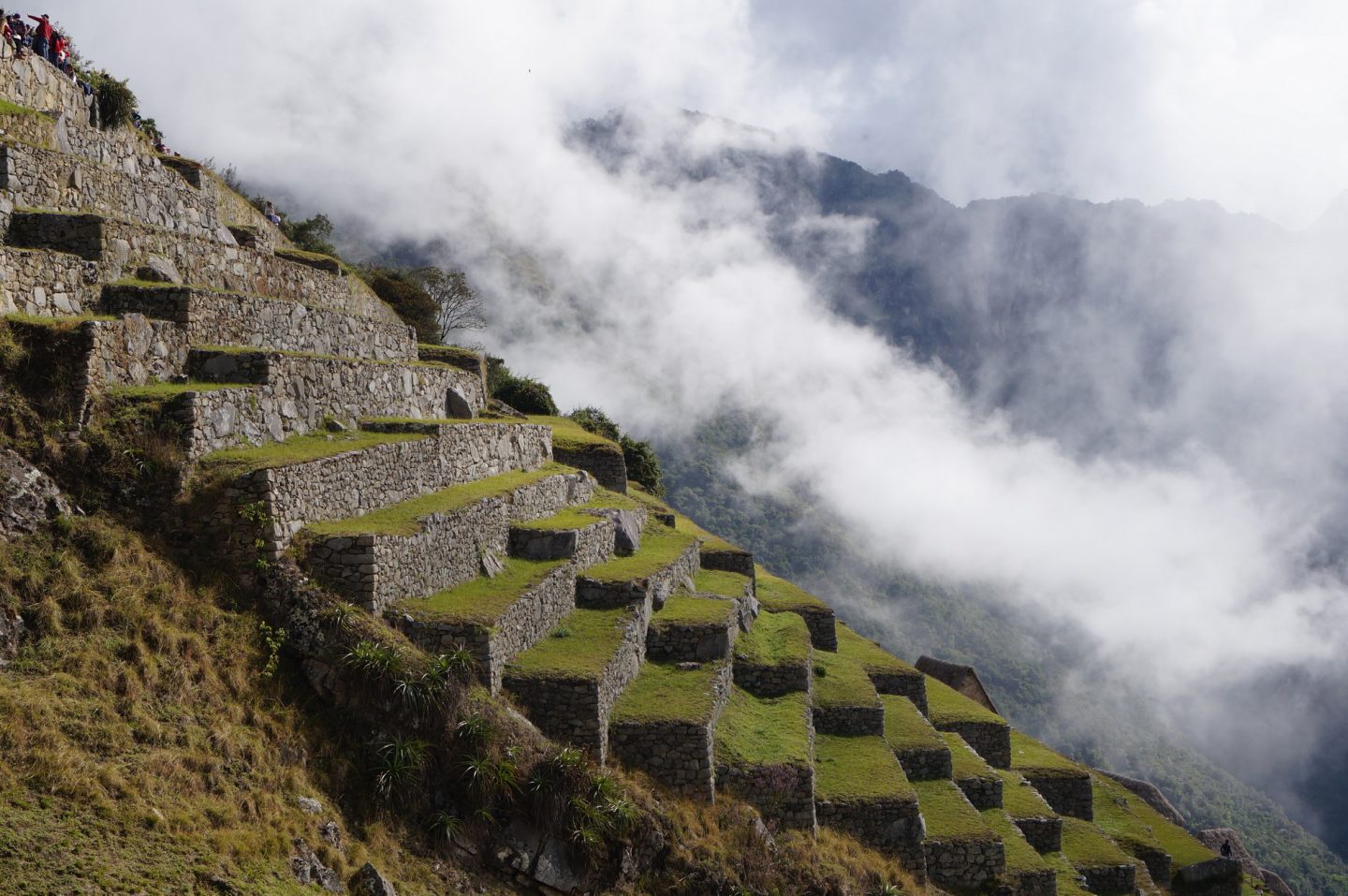 The ruins of Machu Picchu in Peru on a foggy day