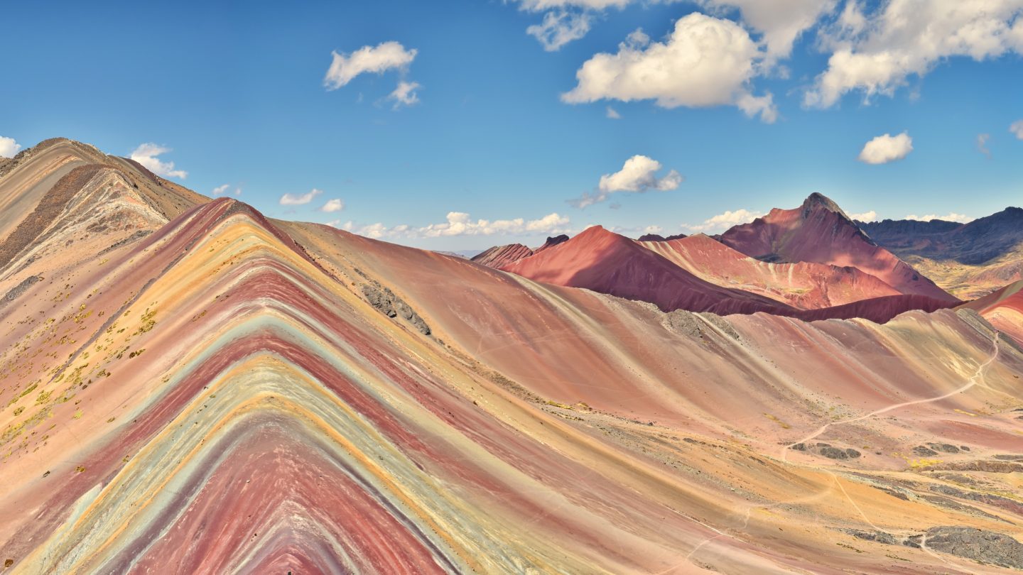 Vinicunca or rainbow mountain are found in the Andes mountains of Peru