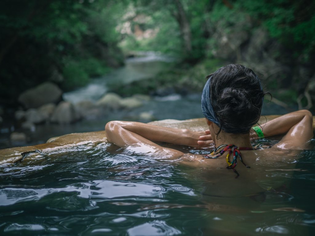 Relax in the hot springs near Arenal volcano in Costa Rica.