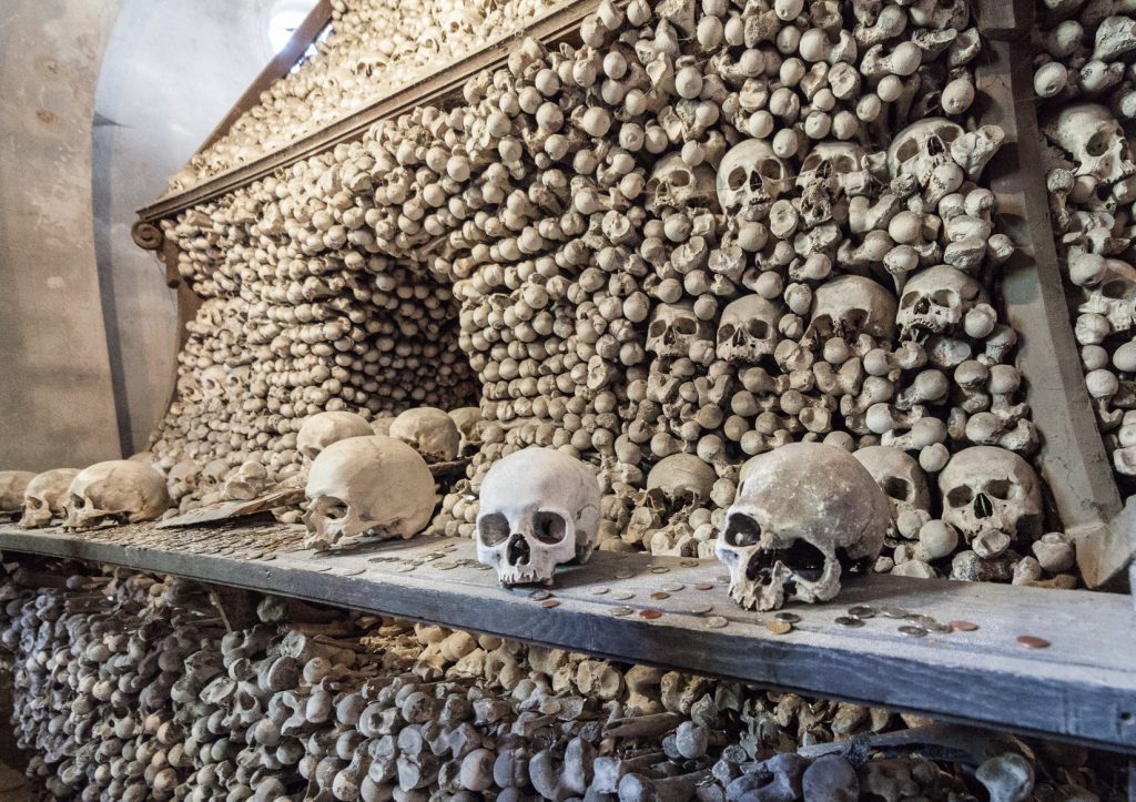 Srdlec Ossuary, the Bone Church in Kutna Hora, was built from real human skeleton bones.
