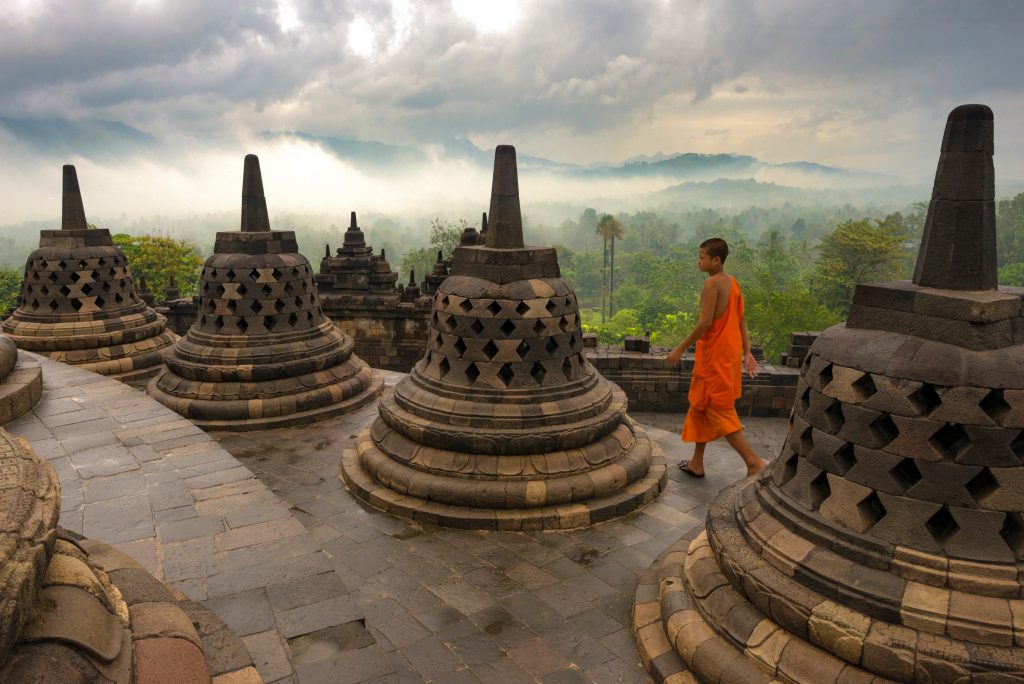 The majestic Buddhist temple Borobudur in Indonesia.