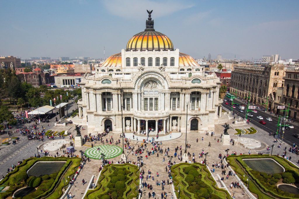 The beautiful building Palacio de Bellas Artes in Mexico City.