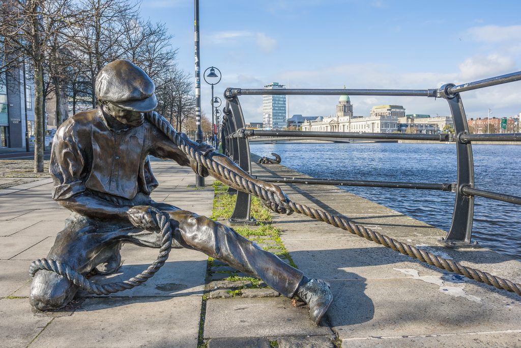 The Linesman statue at Liffey river in Dublin, Ireland