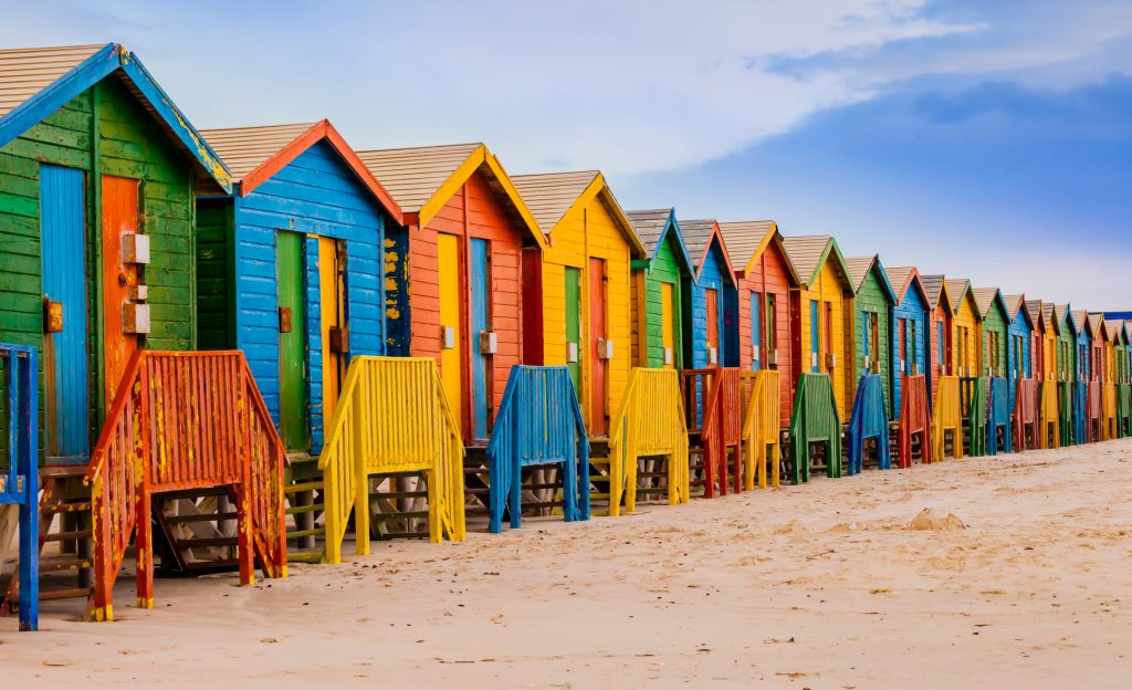 Colorful huts at the beach in Cape Town, South Africa