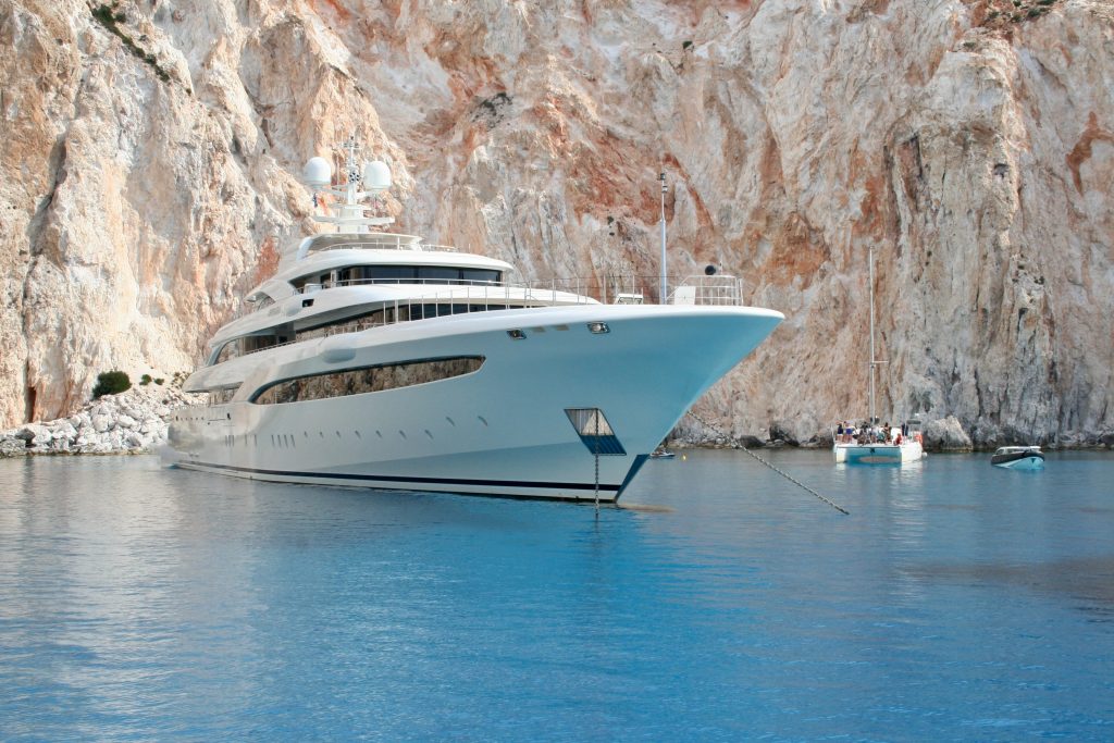 Luxury yacht anchored in marina