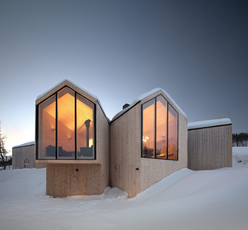 Nordic mountain lodge during winter