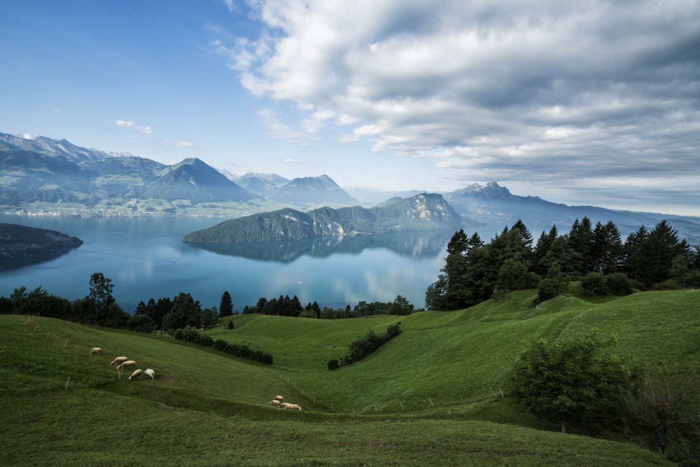 View of Lake Lucerne and the Alps during the ride up the Rigi.