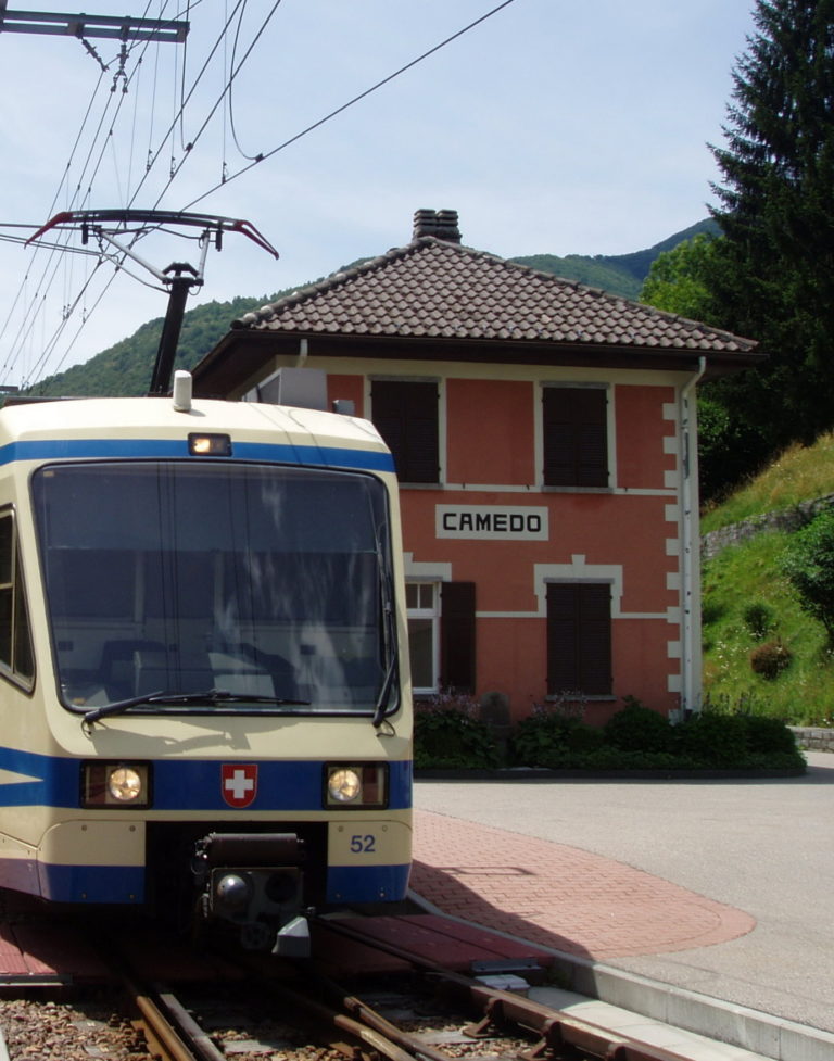 Centovalli train line stops at Camedo in Ticino, Switzerland