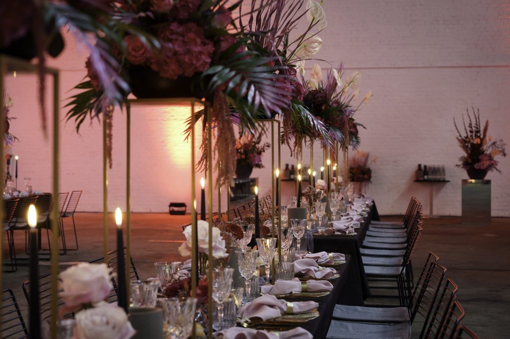 candlelit table arranged for gala dinner