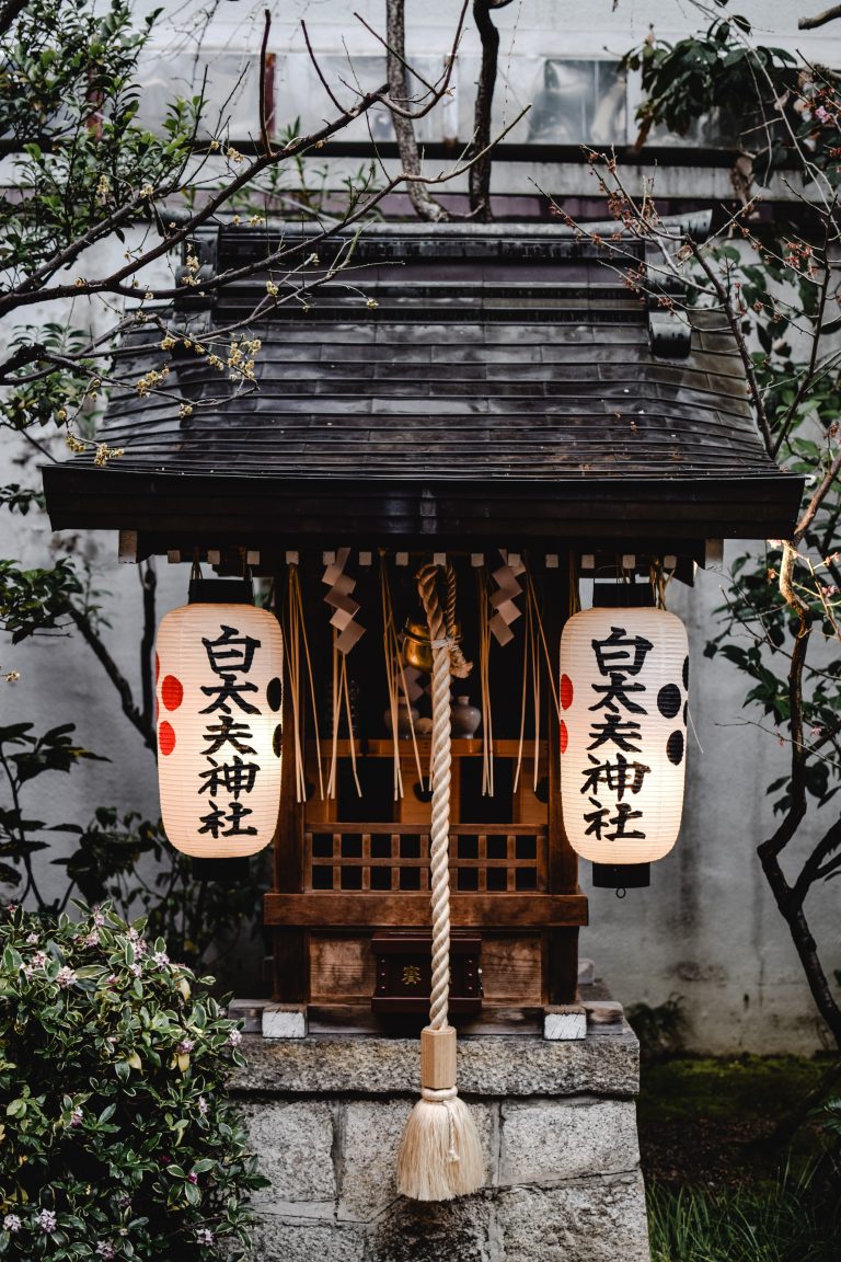 decorated japanese hanging lanterns outdoor