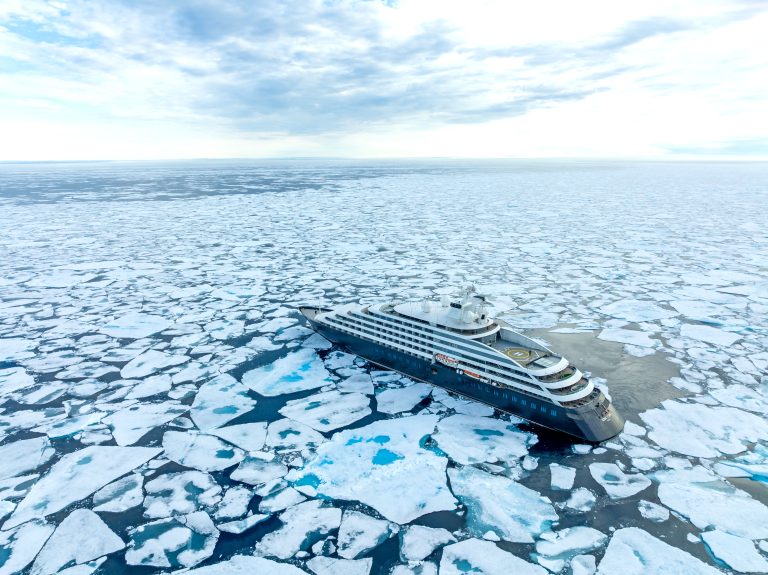 Luxury cruise in midst of scenic ice