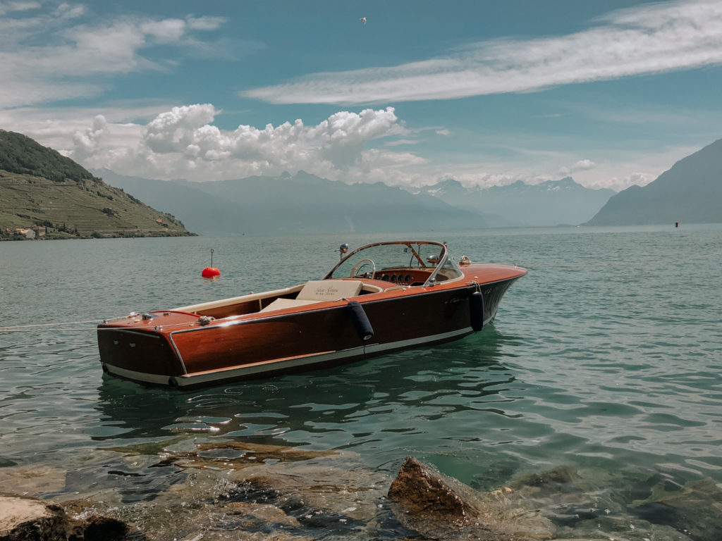 luxury classic boat anchored