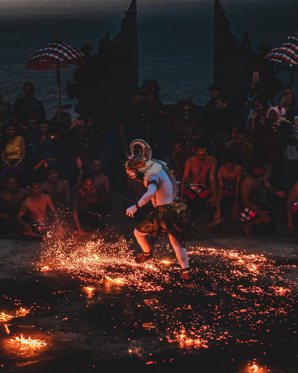 Traditional ritual Kecak Dance of Bali with fire.