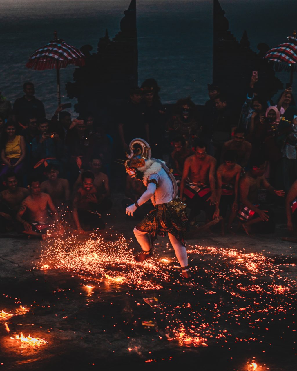 Traditional ritual Kecak Dance of Bali with fire.