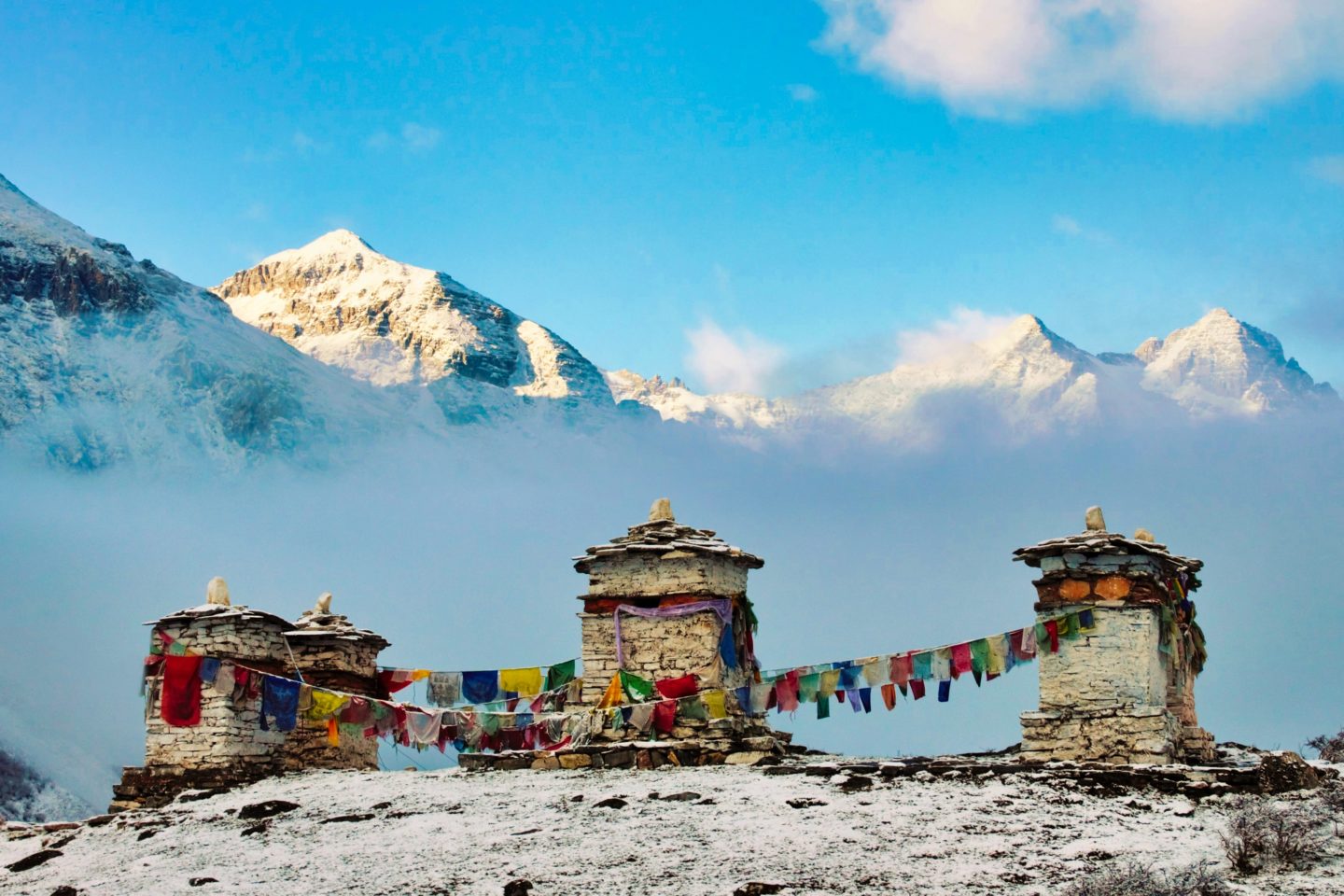 Buddhist stupas in Bhutan base trekking