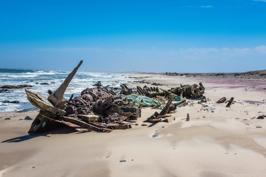 The Skeleton Coast in Namibia is associated with shipwrecks