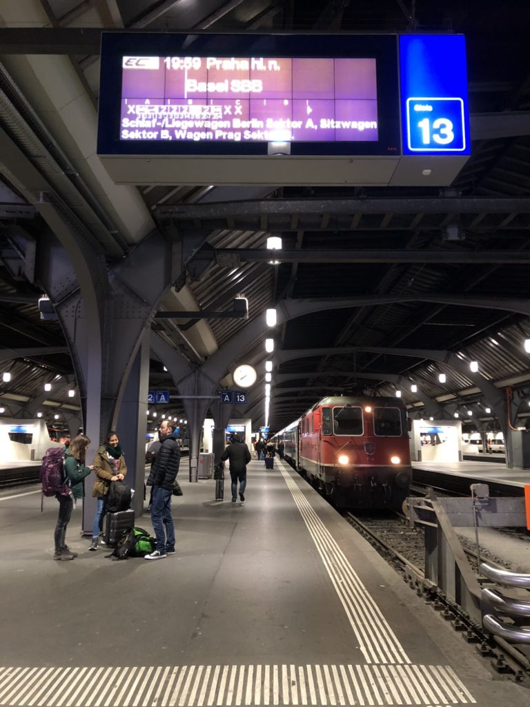 Departure board at Zurich station platform