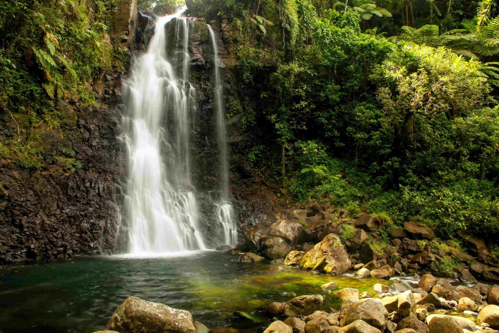 Middle Tavoro Waterfalls are located in Bouma National Heritage Park on the island of Taveuni, Fiji.