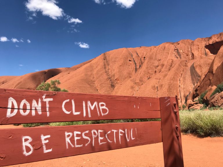 Sign board in Uluru Ayers Rock, Northern Territory, Australia.