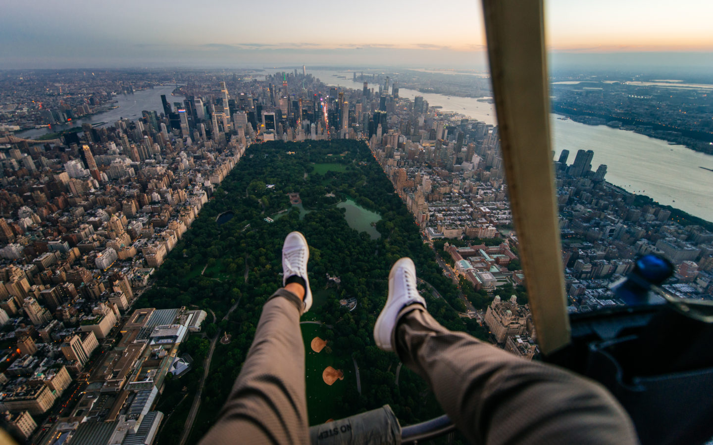 New York and Manhattan landmarks from the sky, tour on a helicopter