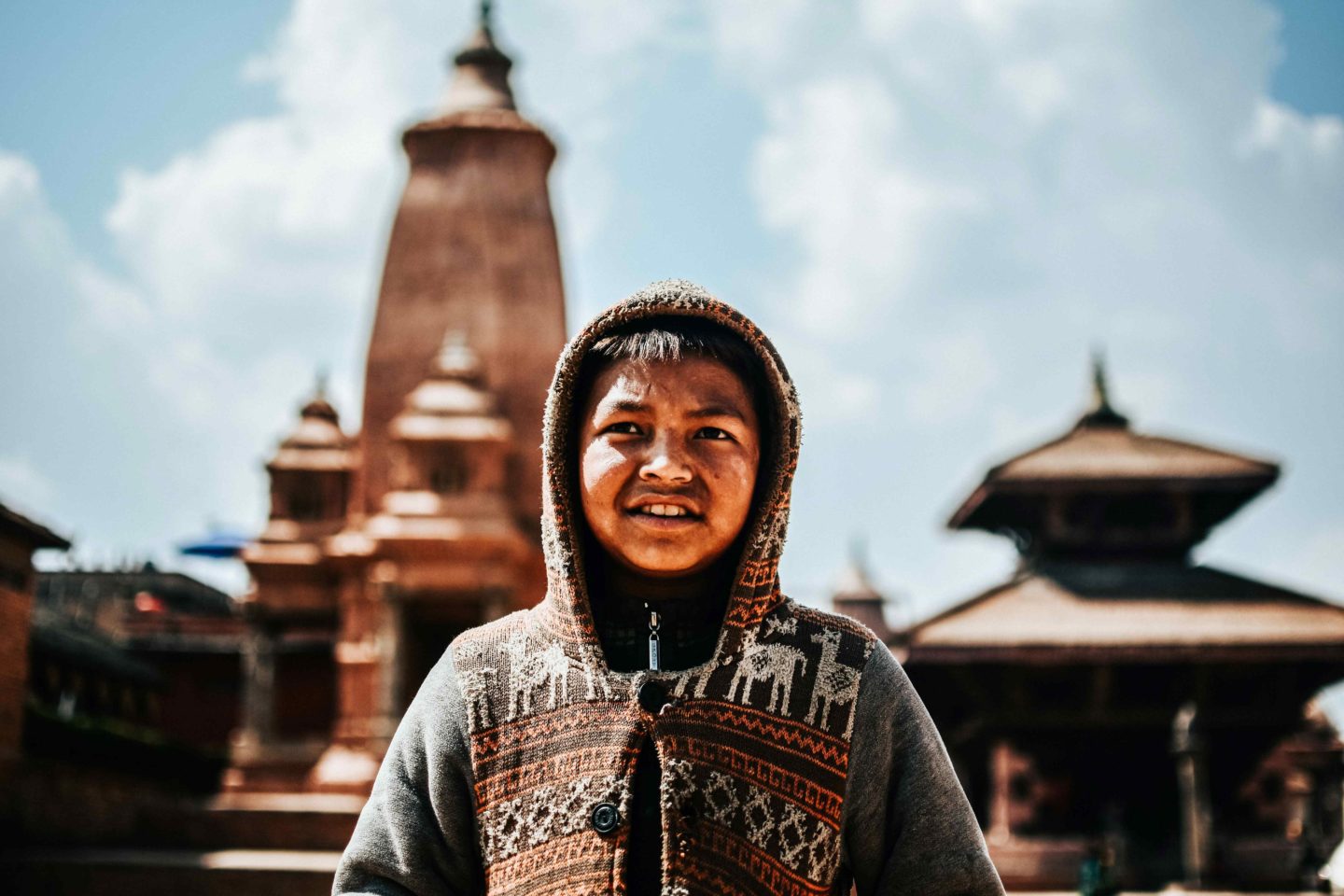 Nepalese boy smiles in Bhaktapur, Nepal.