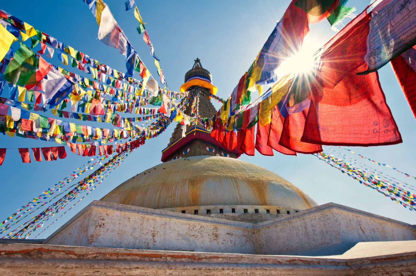 Boudhanath Stupa towering over the Kathmandu valley in Nepal