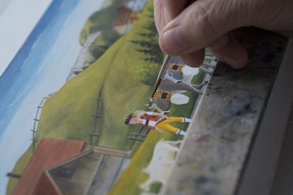Artisan hand-painted traditional Appenzell scenery, capturing the charm of the region in a picturesque watercolor.