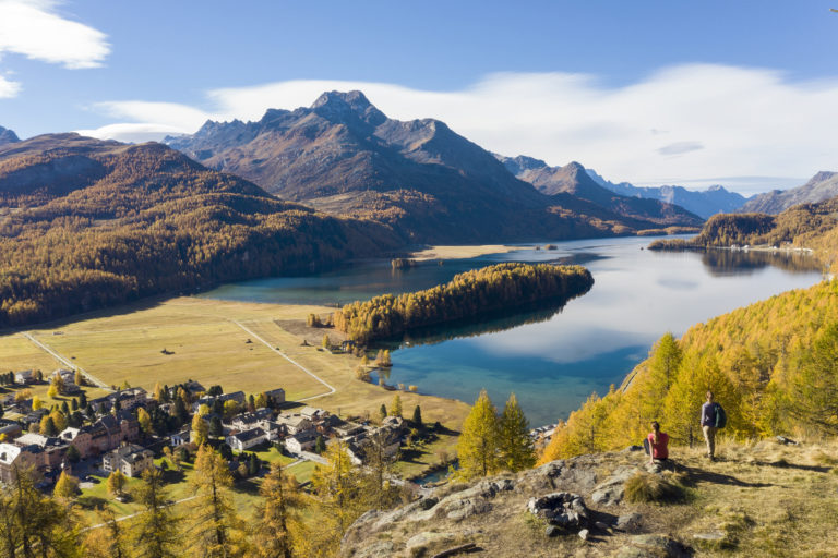 Via Engiadina providing a picturesque overlook of Lake Sils, capturing the tranquil beauty of the Engadin region.
