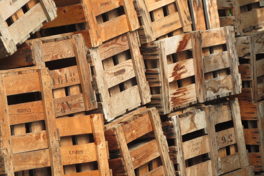 Staged wine boxes, in Lavaux the heart of Switzerland.