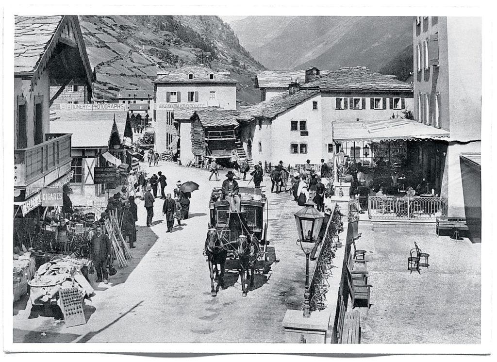 Vintage photograph capturing the historic charm of Zermatt town.