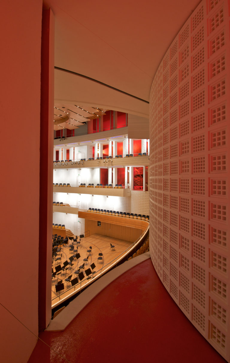 Opening to an auditorium with seats lined up