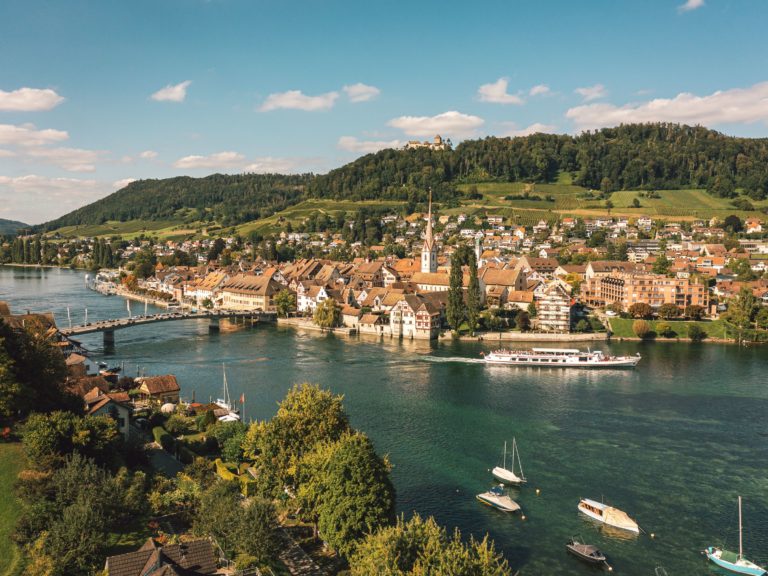 Aerial view of Stein-Am-Rhein medieval city near Shaffhausen, Switzerland