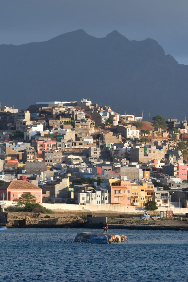 Colorful houses in Mindelo on the island of São Vicente in Cape Verde.