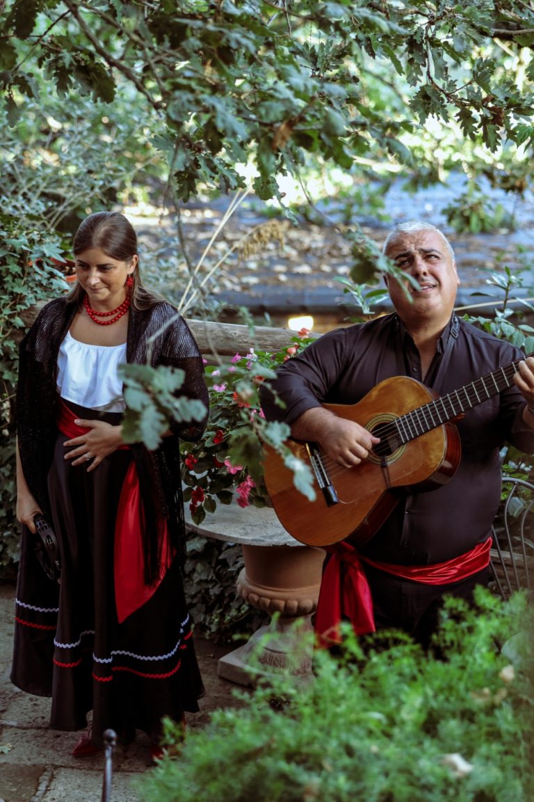 A traditional band entertains guests during an event at an agriturismo on the Amalfi Coast.