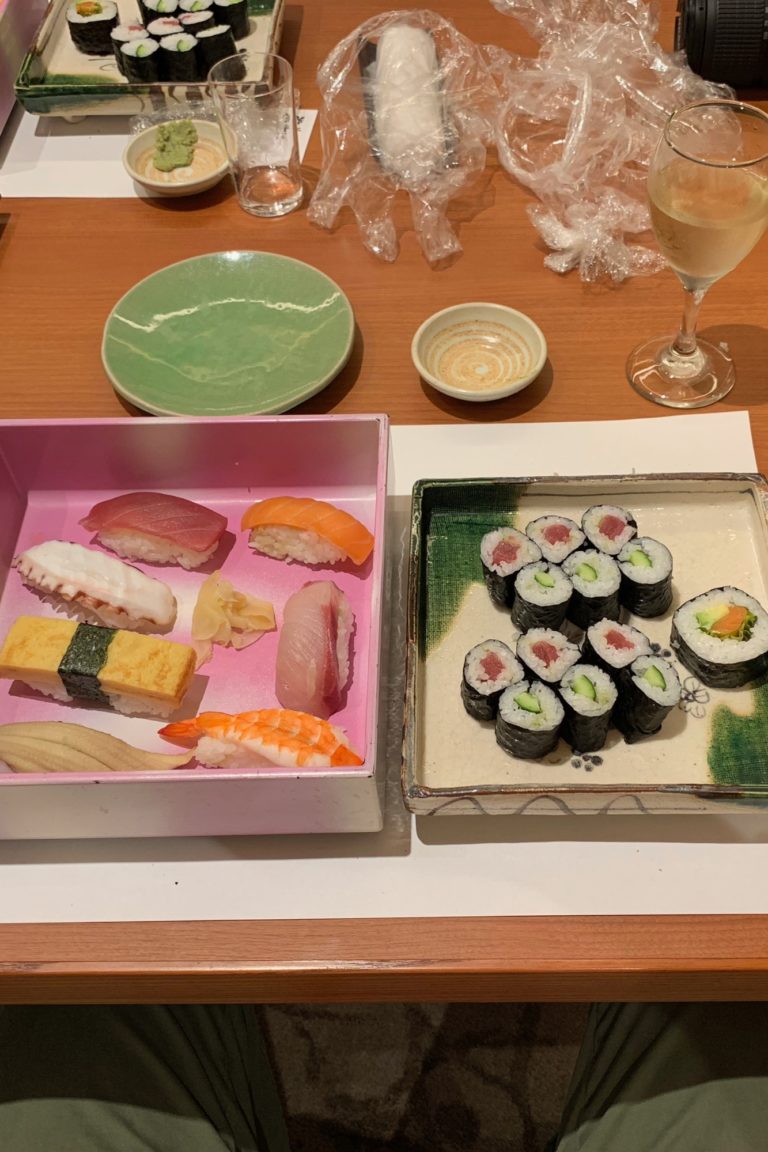 The sushi pieces were created by a participant during the master class.