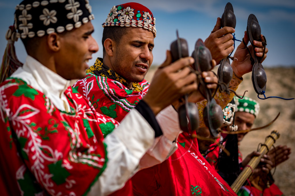 Berbers delight guests with local music during an event in the Moroccan desert.