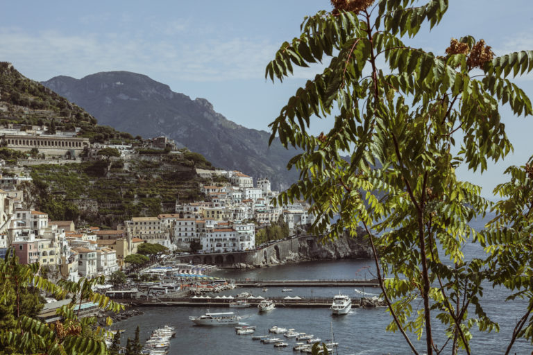 The Amalfi Coast reveals beautiful coasts and towns.