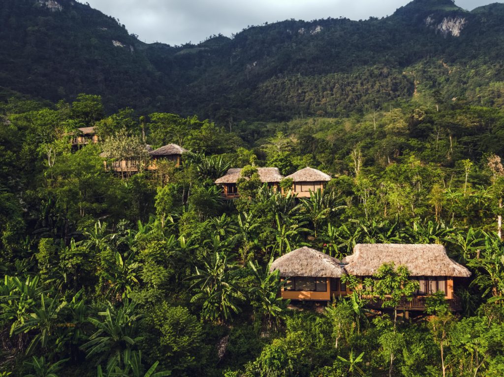 Exclusive huts at Avana Retreat in Mai Chau, set in a lush jungle