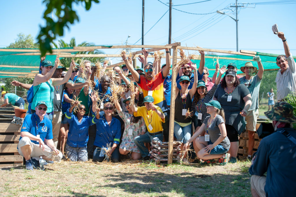 A group of volunteers cheering at CSR event in Cape Town, South Africa