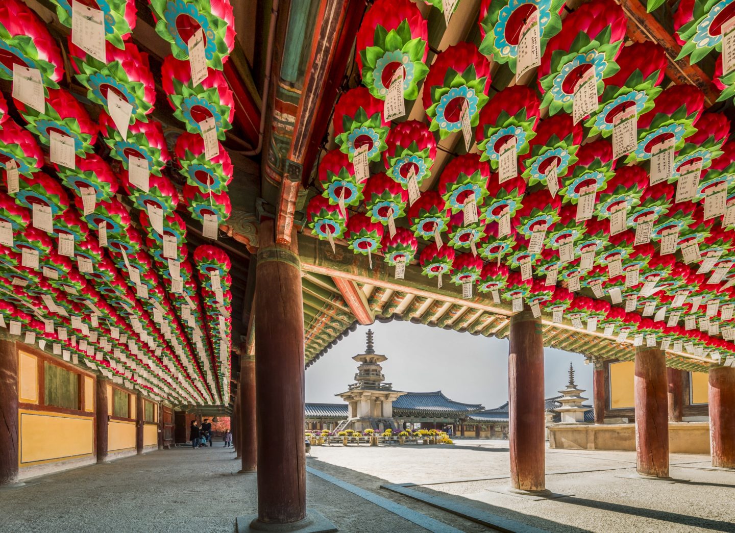 Hanok houses feature elegant wooden ceilings with beams