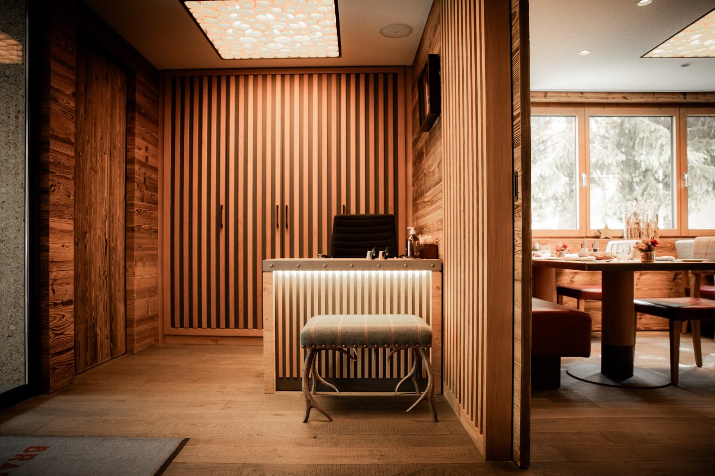 The Capra, elegant interior with modern reception and restaurant view